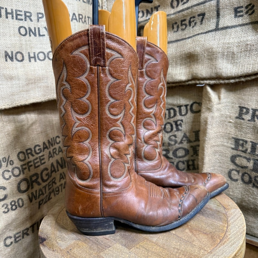 Tony Lama Mens 8.5D Brown Leather Western Cowboy Boots 6340 Vintage USA